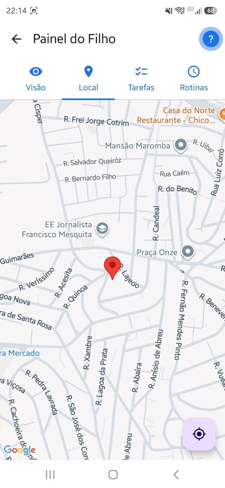 Tela de localizacao no Attento